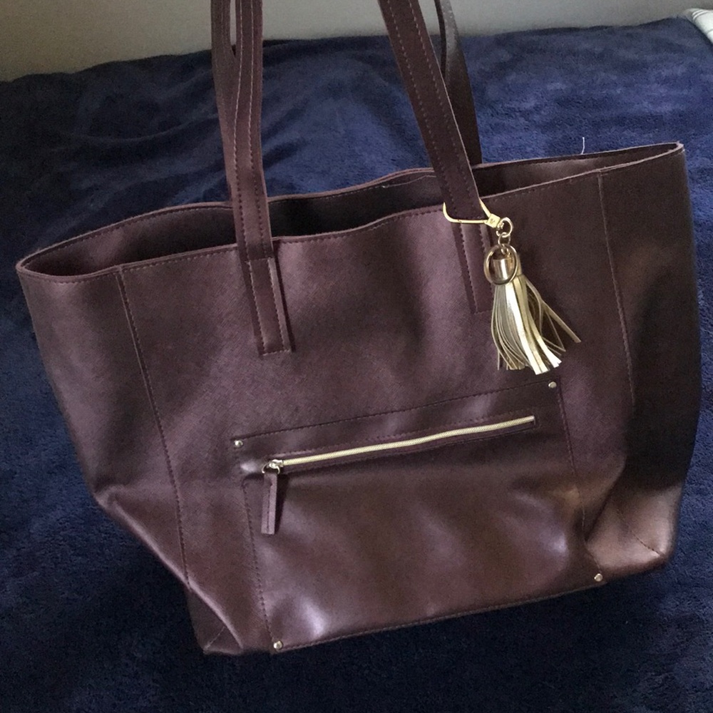 Purple faux leather tote bag